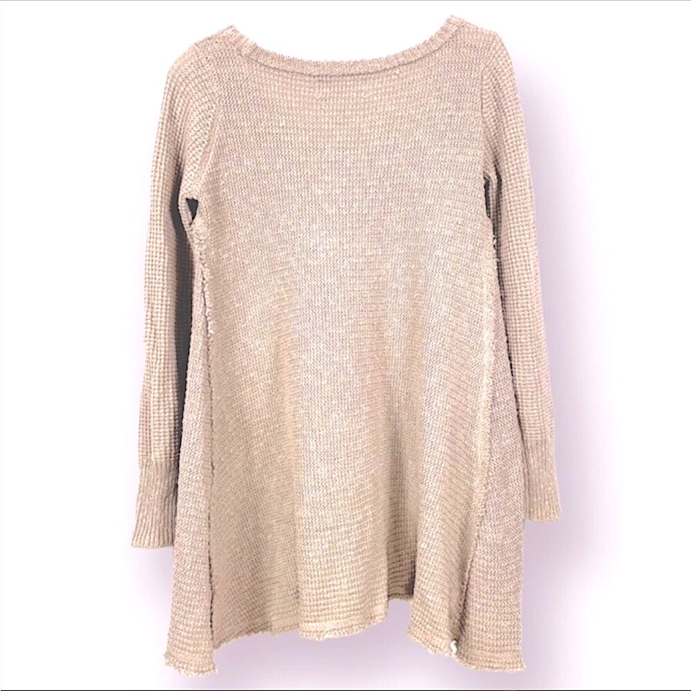 Anthro Ruby Moon heathered oatmeal waffle knit shark bite raw hem longsl… - Picture 6 of 10